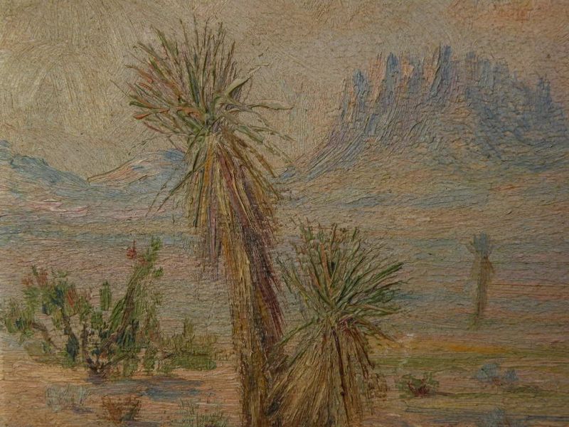 Southwest art desert signed vintage painting yucca and arid mountains