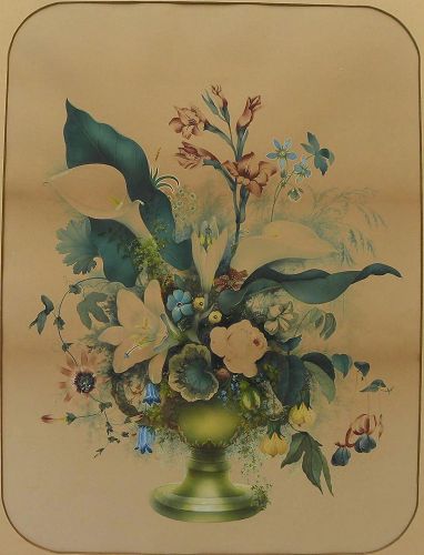 American folk art large mid 19th century watercolor and gouache still life painting