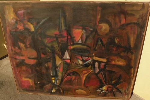 Large abstract painting circa 1960s style of Roberto Matta