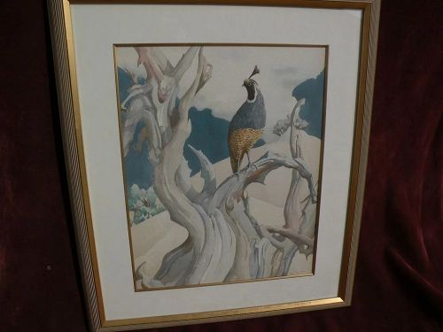 MUGGS VAN SANT 1898-1964 watercolor of quail Millard Sheets friend