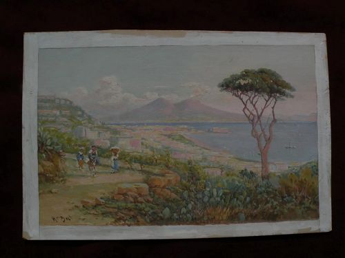 Neapolitan view  by H C BEST (1863-1936) well listed California art Italian gouache painting