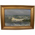 VIGGO L. HELSTEDT (1861-1926) Danish art impressionist coastal scene painting of breaking waves