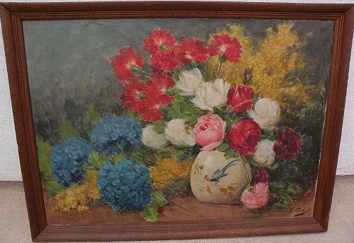 GIUSEPPE COCCO (1879-1963) impressionist floral still life painting by listed Italian artist