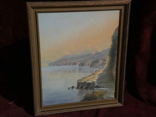 GIOVANNI BATTISTA (1858-1925) Italian gouache painting extensive coastal landscape likely Amalfi or Sorrento