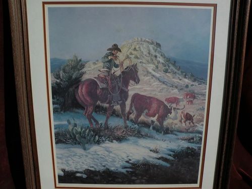 JOE BEELER (1931-2006) pencil signed limited edition print of cowboy on horse by well listed western American artist