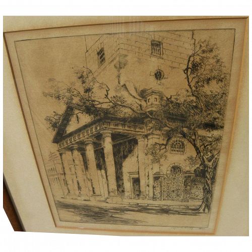 ALFRED HEBER HUTTY (1877-1954) southern art scarce pencil signed Charleston South Carolina etching