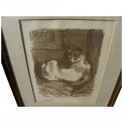 THEOPHILE-ALEXANDRE STEINLEN (1859-1923) lithograph print "La Mere Chatte" 1913 pencil signed‏