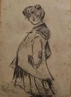 HEINRICH ZILLE (1858-1929) charcoal drawing of a standing woman by important German artist and caricaturist