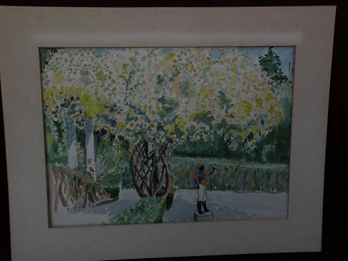 Colorful American impressionist watercolor painting circa 1930's or 1940's