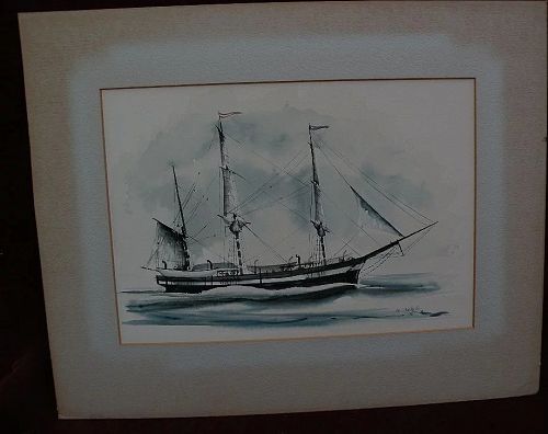 NELSON COOK WHITE (1900-1989) Marine art clipper ship watercolor painting
