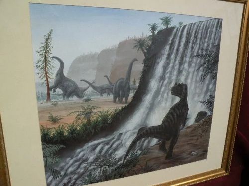 Natural History original art detailed prehistory dinosaurs painting by English artist RICHARD BIZLEY (1959-)