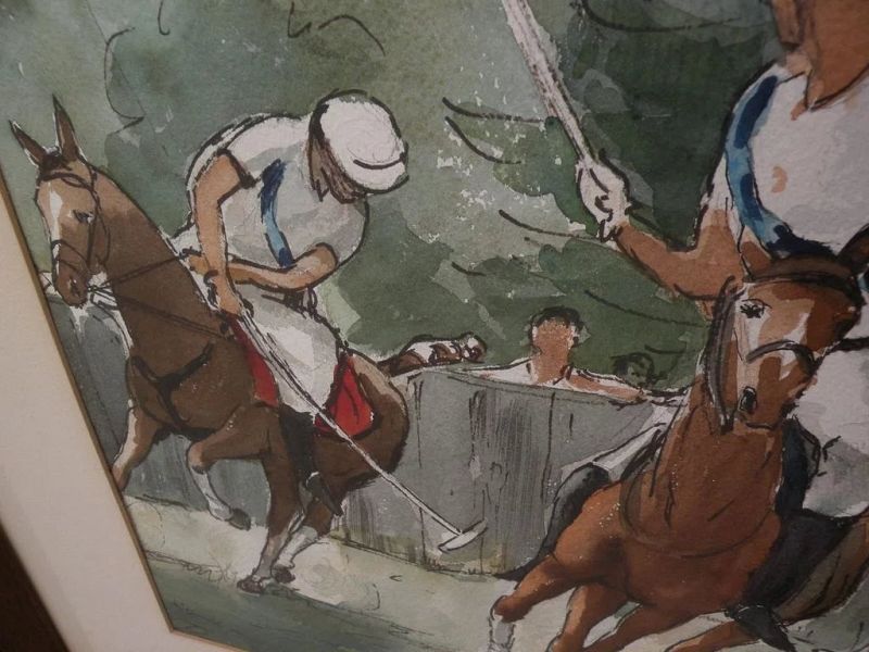 ALICE LORD MARSHALL 1895-1993 vintage watercolor painting polo horses listed Arizona artist