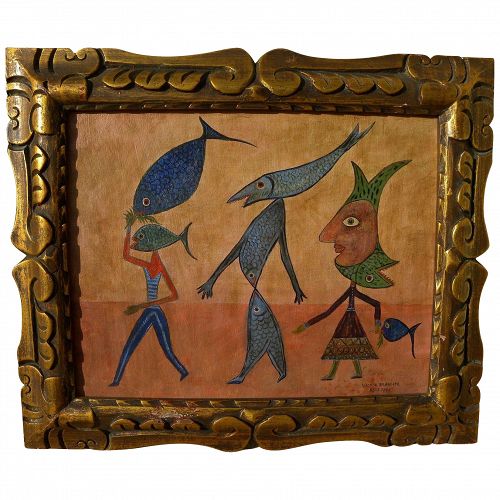 Surrealist modern painting in style of Romanian artist Victor Brauner (1903-1966)