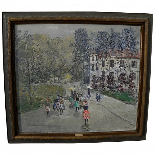 TADEUSZ ROMAN (1906-1993) elegant impressionist park scene painting by noted Polish artist