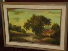 Decorative large signed impressionist American landscape oil painting