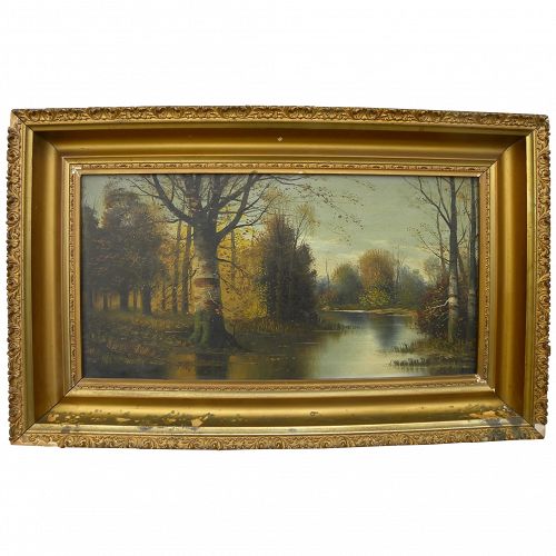 American circa 1900 Hudson River style painting of peaceful creek and woods