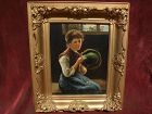 European art quality vintage oil painting of classically dressed young lady signed C. DE VRIES