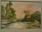 Hudson River style 19th century gouache and watercolor landscape painting