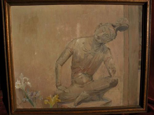 MARY C. PETERSON (1886-1967) impressionist 1931 painting of Buddha figure by Illinois listed artist