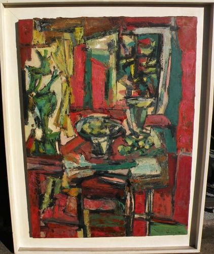 ERWIN WENDING (1914-1993) large mid century modern still life painting by listed Jewish German-American artist