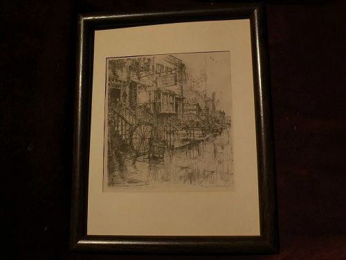 EUGENE FRANDZEN (1893-1972) California listed art pencil signed lithograph print "Old Curiosity Shops New York"