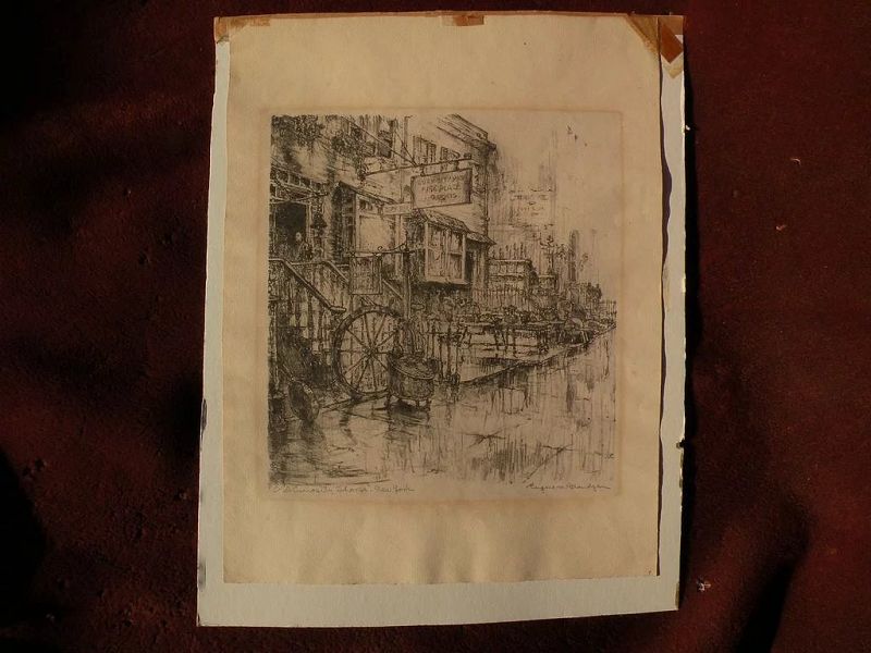 EUGENE FRANDZEN (1893-1972) California listed art pencil signed lithograph print &quot;Old Curiosity Shops New York&quot;