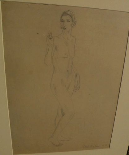 DAME ETHEL WALKER (1861-1951) modern English art pencil drawing of standing female nude dated 1933