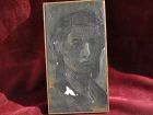 Signed contemporary artistic portrait painting in shades of black and gray