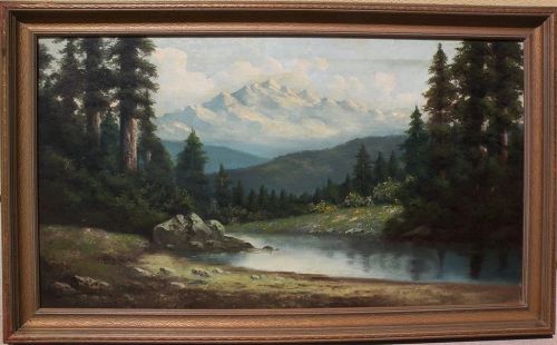 RICHARD DETREVILLE (1864-1929) large landscape oil painting by Northern California artist