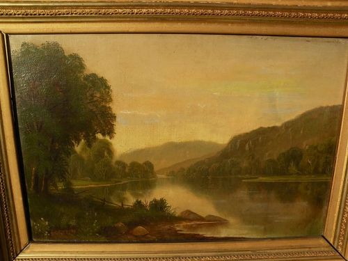 DANIEL CHARLES GROSE (1838-1900) 19th century American art early summer river landscape in Hudson River style