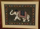 Asian Indian Royal Ceremonial Elephant detailed gouache drawing on silk