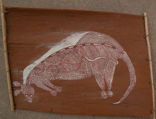 Australian aboriginal art eucalyptus bark painting by ANDREW MUNAKALI KUNWINJKU (ca. 1940-1988)