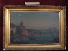 Neapolitan 19th century painting Bay of Naples Italy and Mt. Vesuvius