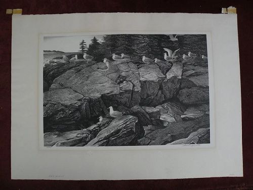 STOW WENGENROTH (1905-1978) American printmaking pencil signed limited edition lithograph "Sea Gulls"