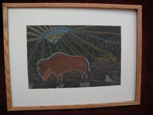 Southwest American art Taos Pueblo New Mexico traditional drawing
