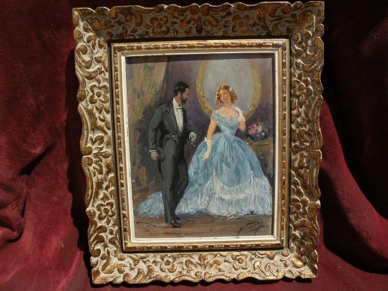 YVES DIEY (1892-1984) French figurative art elegant salon couple painting by well listed artist
