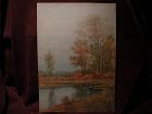 English watercolor painting autumn trees and pond signed SYDNEY COOPER