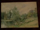 BYRON ALBEE listed Boston artist American 19th century watercolor landscape painting