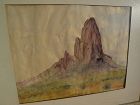 Southwest art Arizona signed watercolor painting of El Capitan mountain in Navajo country