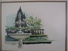 JAKE LEE (1915-1991) California Scene school watercolor art painting of a fountain