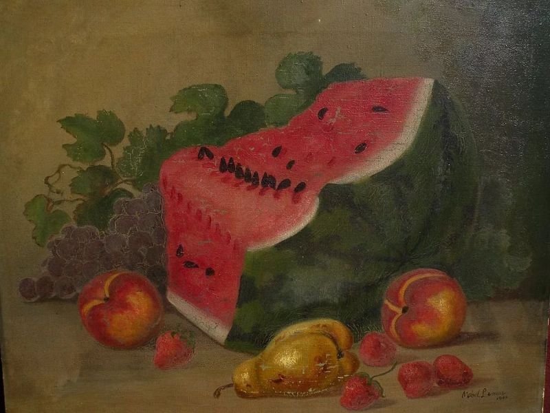 MABEL LEMOS (1861-) still life painting of fruit by Santa Cruz California listed artist