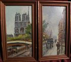 French art PAIR of signed Paris street scene paintings
