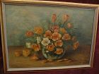 Vintage California still life painting of poppies in vase by listed artist