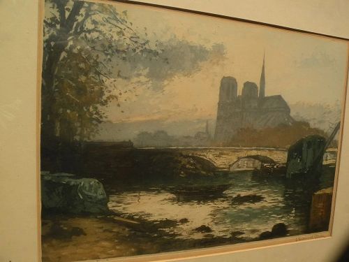 MANUEL ROBBE (1872-1936) important French printmaker rare and desirable Paris color etching Notre Dame Cathedral