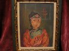 Circa 1950 signed impressionist portrait painting of a young Chinese woman