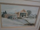 New Mexico art winter landscape with adobe church Southwest watercolor painting signed