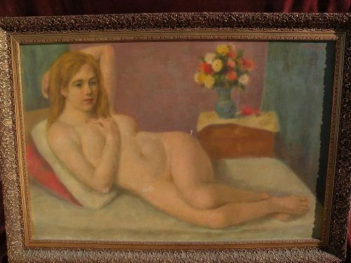 WILLIAM R. SHULGOLD (1897-1989) large poetic reclining nude painting by well listed American impressionist artist
