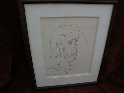 LEONARDO NIERMAN (1932-) early self portrait ink drawing by the noted Mexican contemporary artist