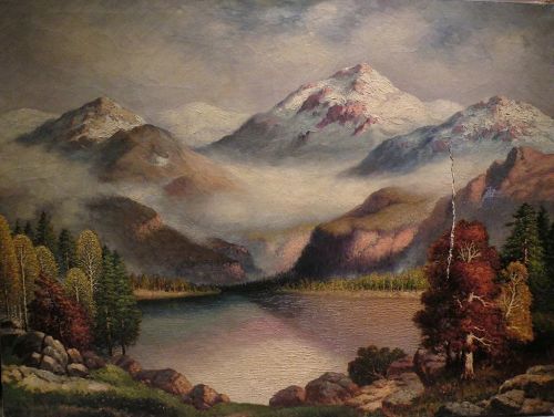 RICHARD DEY DE RIBCOWSKY (1880-1936) California art large oil on canvas mountain landscape painting