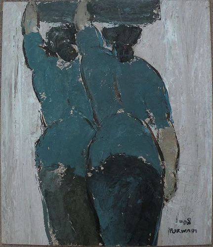 DIYANO PURWADI (1971-) contemporary Indonesian art signed mixed media painting of two women